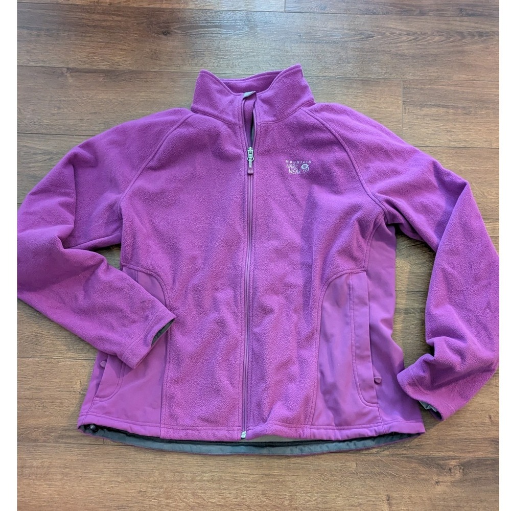 Mountain Hardwear Womens XL Magenta Full Zip Fleece Jacket Stretch Side Panels